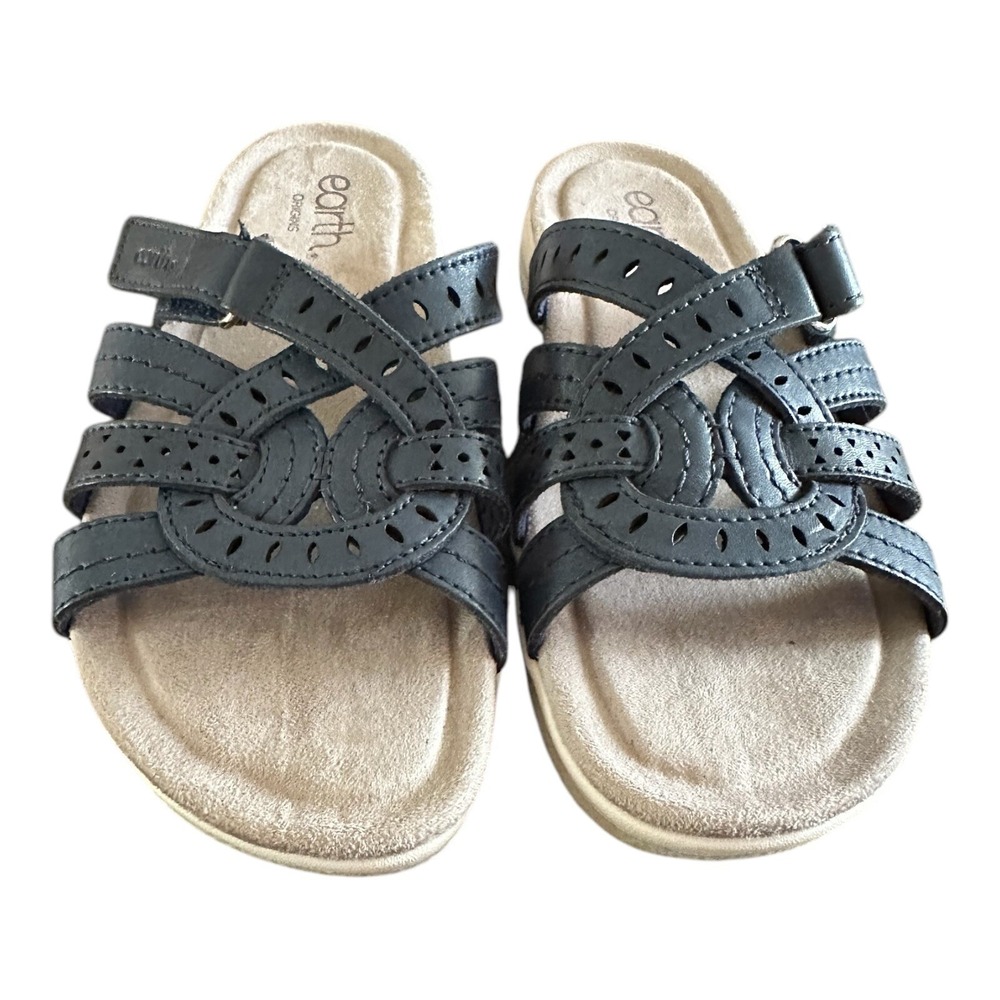 Earth Origins Leather Sandals Slides Comfort‎ Strappy Adjustable Blue 6.5M